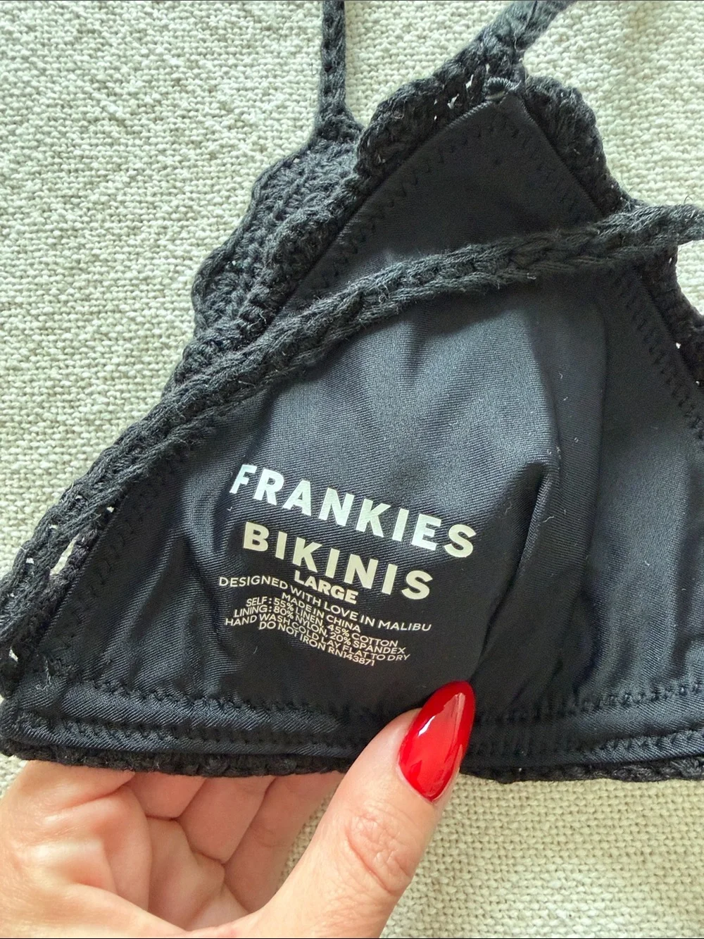 Frankie's Bikinis Makenzie Black Crochet Tie-Side Triangle Bikini Set